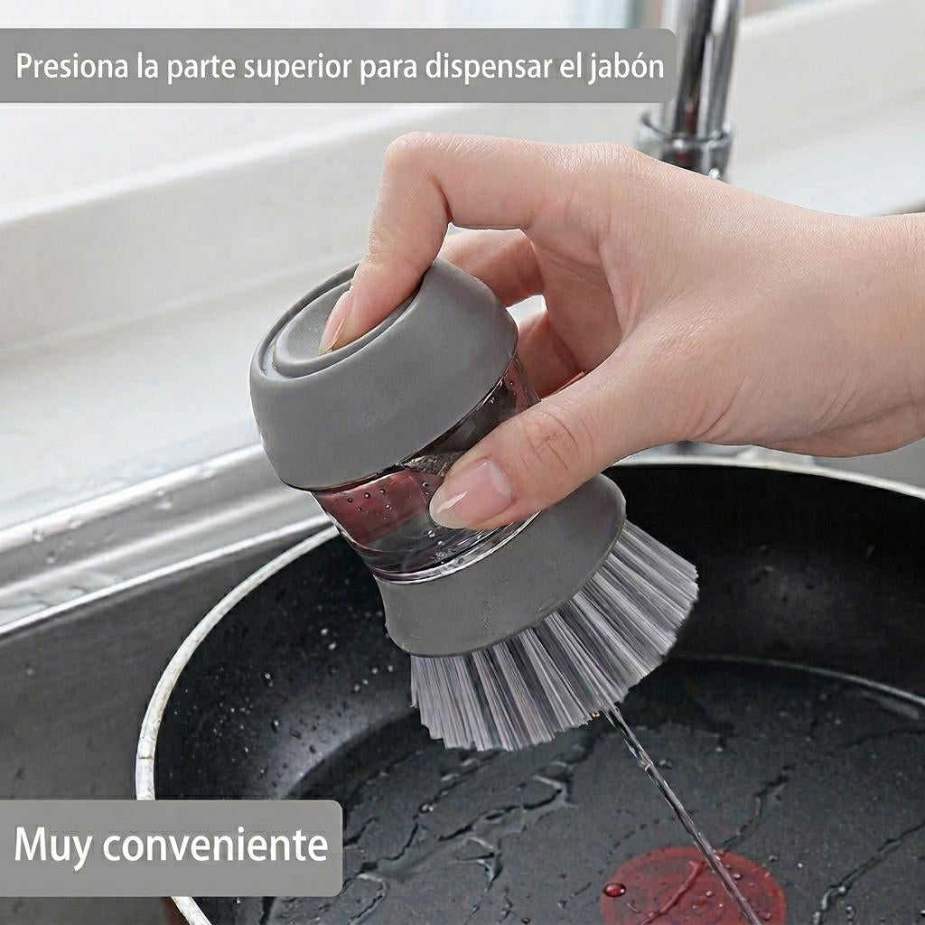 Cepillo para platos con dispensador de jabón