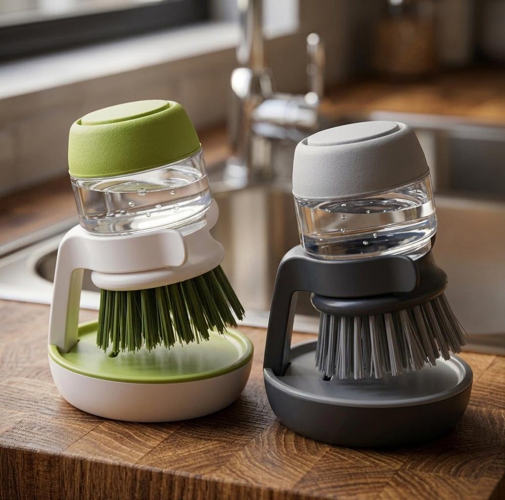 Cepillo para platos con dispensador de jabón