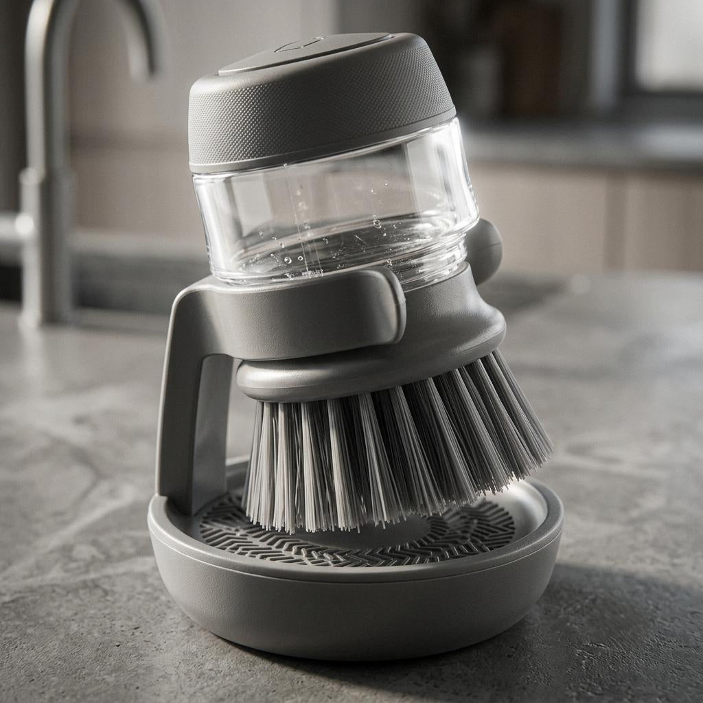 Cepillo para platos con dispensador de jabón